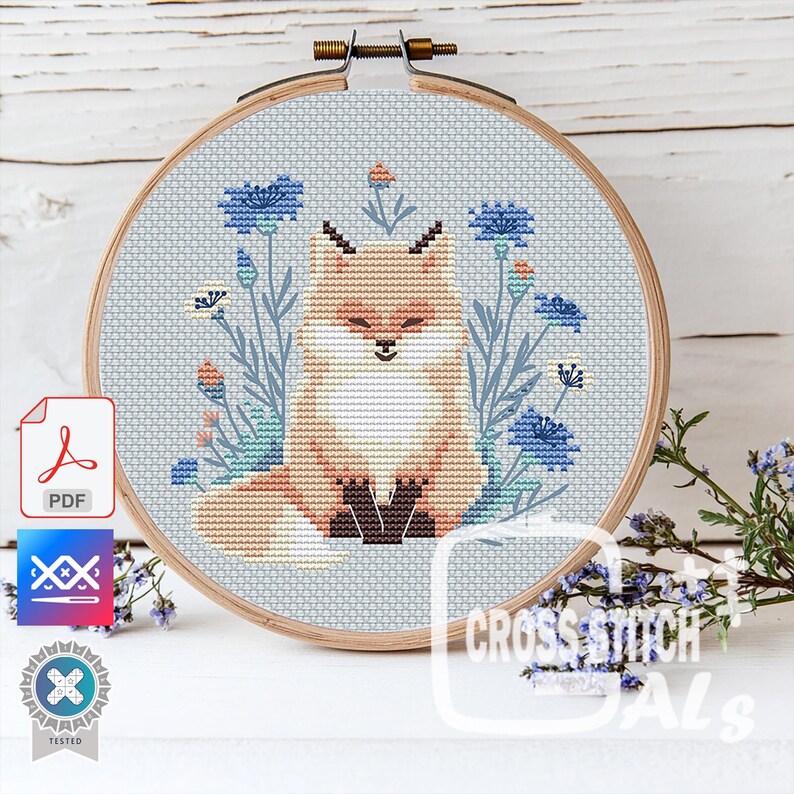 Fox in Wildflowers Cross Stitch Pattern, Modern Animal Needlework (PDF ...