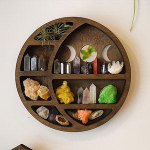 Moon Phase Shelf – Crescent Moon Shelf for Crystals | Witchy Wall Decor | Boho Spiritual Display | Celestial Mystic Home Decor