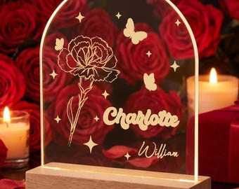 Personalized Acrylic Night Light, Custom Name LED Lamp, Romantic Gift for Couple, Anniversary Gift, Valentine Gift