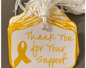 Yellow Awareness Ribbon 25pc THANKS For Your SUPPORT Fundraiser Bake Sale Tags Military POW Suicide Prevention Handmade Favor Tags