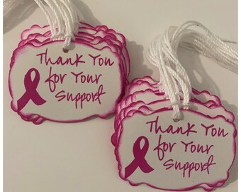 Hope for a Cure 25pc THANKS For Your SUPPORT Fundraiser Bake Sale Tags Breast Cancer Awareness Pink Ribbon Handmade Raspberry Thank You Tags