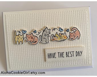 Handmade Watercolored Cats & Butterflies Notecard