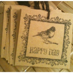 Kraft Card Stock Tags Victorian Birds Hand Stamped Black All Occasion Distressed Ink Happy Day Gift Tags Set of 18 image 3