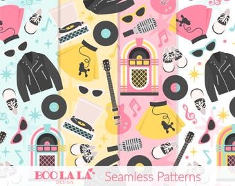 Papel digital de los años 50: patrones retro de restaurante (descarga digital de 30 x 30 cm)