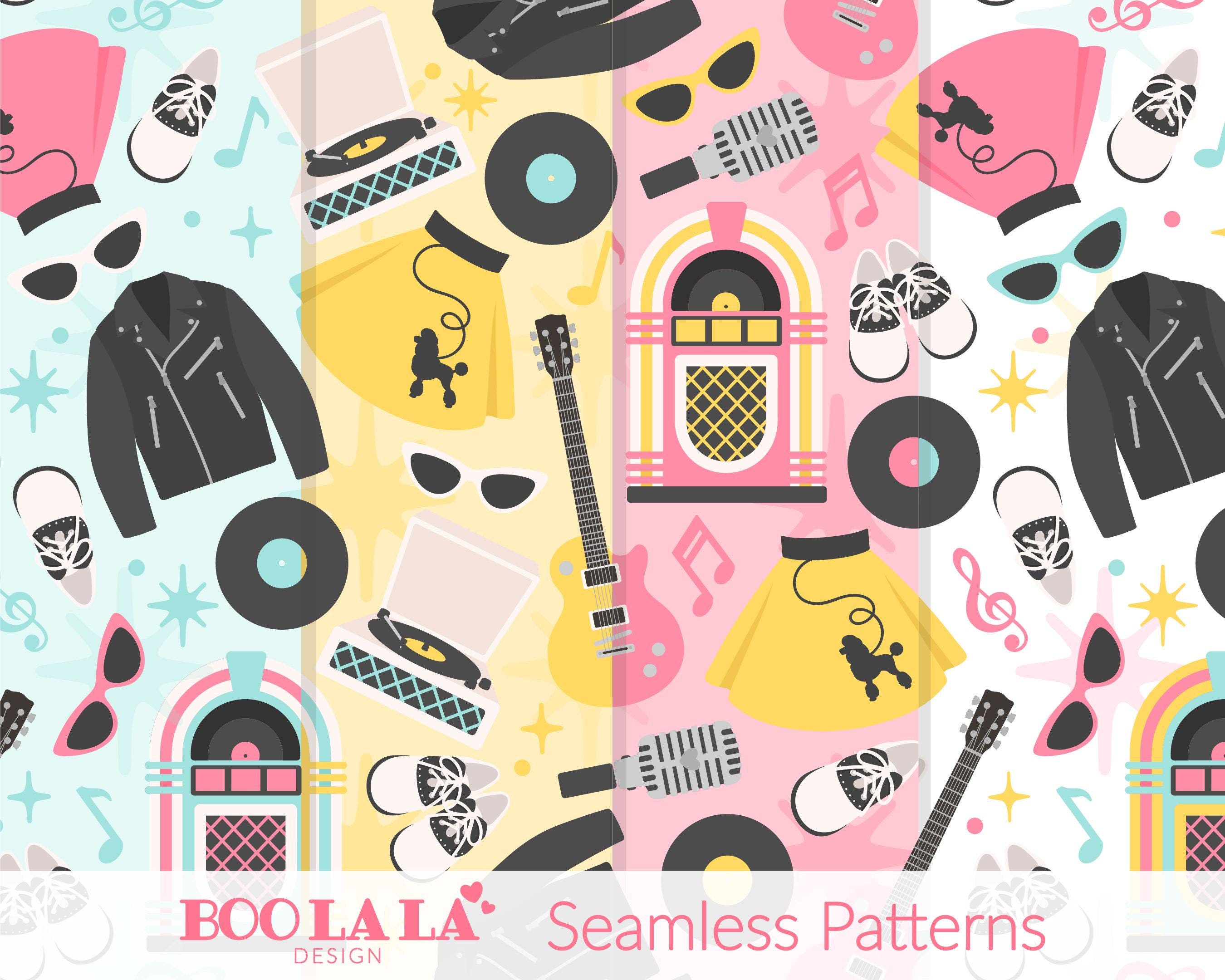 50's Sock Hop Digital Paper: Retro Diner Patterns (12