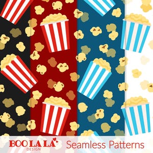 Popcorn Seamless Patterns: Movie Night Digital Paper (12" x 12")