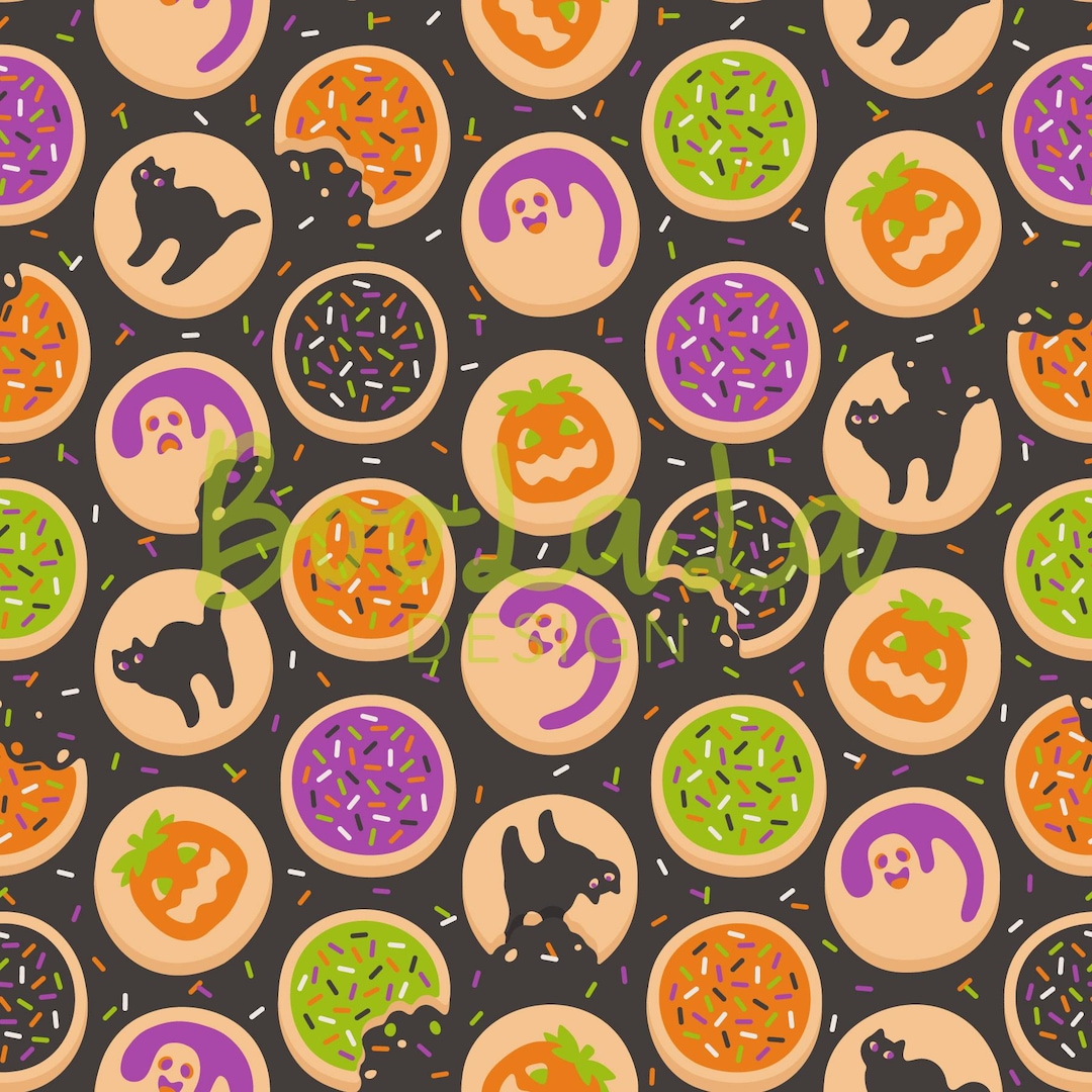 Halloween Cutout Cookie Seamless Pattern - Trendy Pumpkin Cookies ...