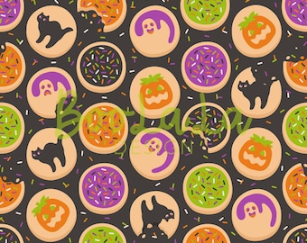 Halloween Cutout Cookie Seamless Pattern - Trendy Pumpkin Cookies Digital Paper, Cookie Decorating Design, Ghost Cookie, Commercial Use