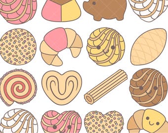 Kawaii Pan Dulce Clipart - Süße mexikanische Bäckerei PNG, Pan Dulce Ästhetik, Concha Galleta Oreja Digitale Dateien (kommerzielle Nutzung)