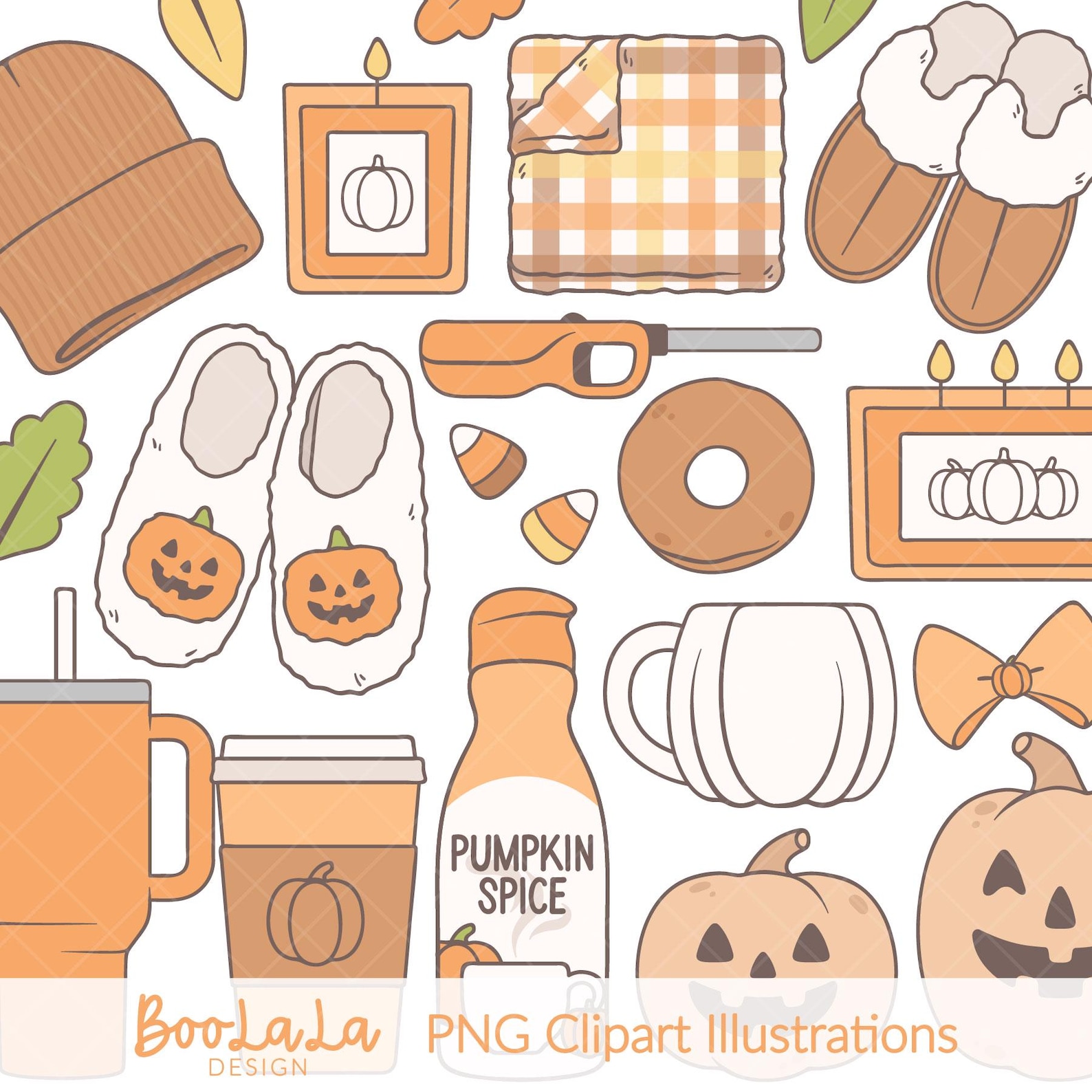 Pumpkin Spice Clipart - Cute Cozy Fall PNG Aesthetic, Comfy Slippers ...