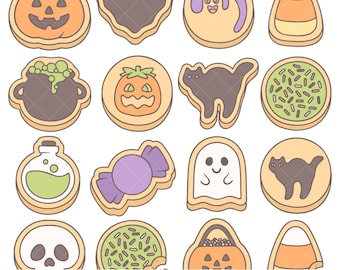 Halloween Cookie Clipart - Cute Bakery PNG Aesthetic, Girly Halloween Cookies, Sugar Cookie File, Halloween Baking Branding, Commercial Use