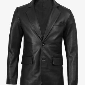 Men’s Black Leather Blazer | Genuine Lambskin Leather Coat | Handmade Casual & Formal Leather Jacket | Classic 2-Button Slim Fit
