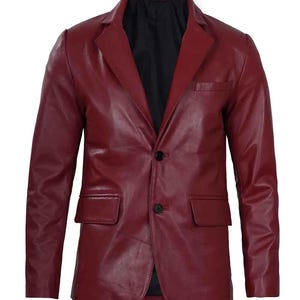 Men’s Maroon Leather Blazer | Genuine Lambskin Leather Coat | Handmade Casual & Formal Leather Jacket | Classic 2-Button Slim Fit