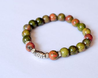 A Simple Designed Unakite Bracelet mixed with Silver Plated Beads