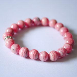 A Simple Design Rhodochrosite Bracelet with Silver Plated Bead size 8 mm.