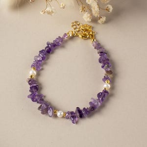 Armband met amethistchip: 18k vergulde zoetwaterparelsieraden