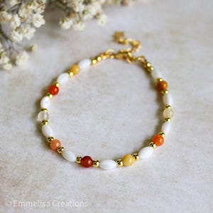 Fall Jade Beaded Bracelet: Mother of Pearl, Gold Plated