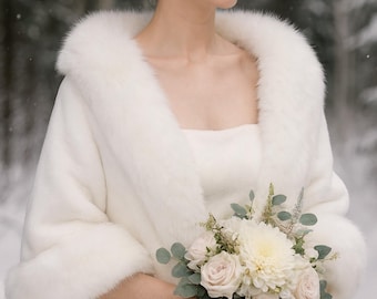 Faux Fur Shawl Fur Wrap Bridal Jacket Bridesmaid Shawl Wedding Shawl with Earmuffs Wedding Gloves