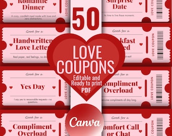 Love Coupon Printable PDF Editable Coupons Engagement Present Anniversary Gift Couple Gift For Him Canva Template Groom Box Last Minute Gift