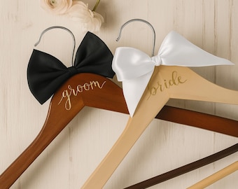 Bride Hanger and Groom Hanger 4 Styles of Groom and Bride Hangers Wooden Hangers with Text, Bridal Dress Hanger Wedding Hangers for Mr Mrs