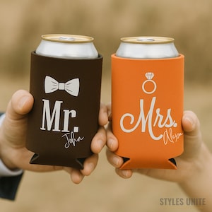 Mr and Mrs Koozie Custom Bride Tumbler Personalized Koozie Bachelorette Koozie Personalized Koozie Holder Wedding Koozie Custom Can Cooler