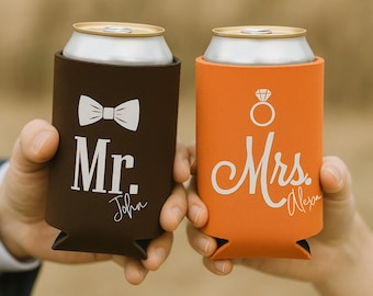 Mr and Mrs Koozie Custom Bride Tumbler Personalized Koozie Bachelorette Koozie Personalized Koozie Holder Wedding Koozie Custom Can Cooler