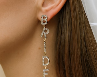 Golden BRIDE Earrings Bridal Earrings Wedding Earrings Bride Gift Bride Jewelry Bachelorette Party Accessories Jewelry Bridal Shower Gift