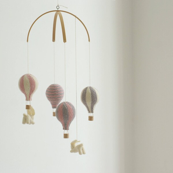 Baby mobile / hot air balloon mobile / pink and gray mobile /  baby crib mobile