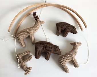 baby mobile Bear and Deer mobile - woodland nursery mobile - forest animals mobile