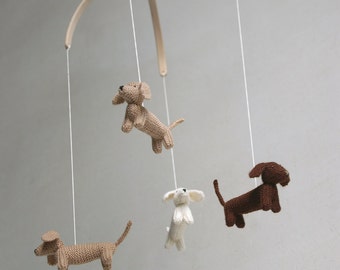 baby mobile / DACHSHUND mobile / dog mobile / puppy mobile / knit animals mobile