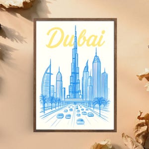 Dubai Skyline Digital Print - Minimal Modern Cityscape Wall Art - Instant Download Travel Poster - UAE Architecture Decor - Burj Khalifa Art