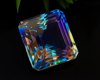 69 Carat Square Mystic Topaz: Rainbow Faceted Gemstone, AAA Quality
