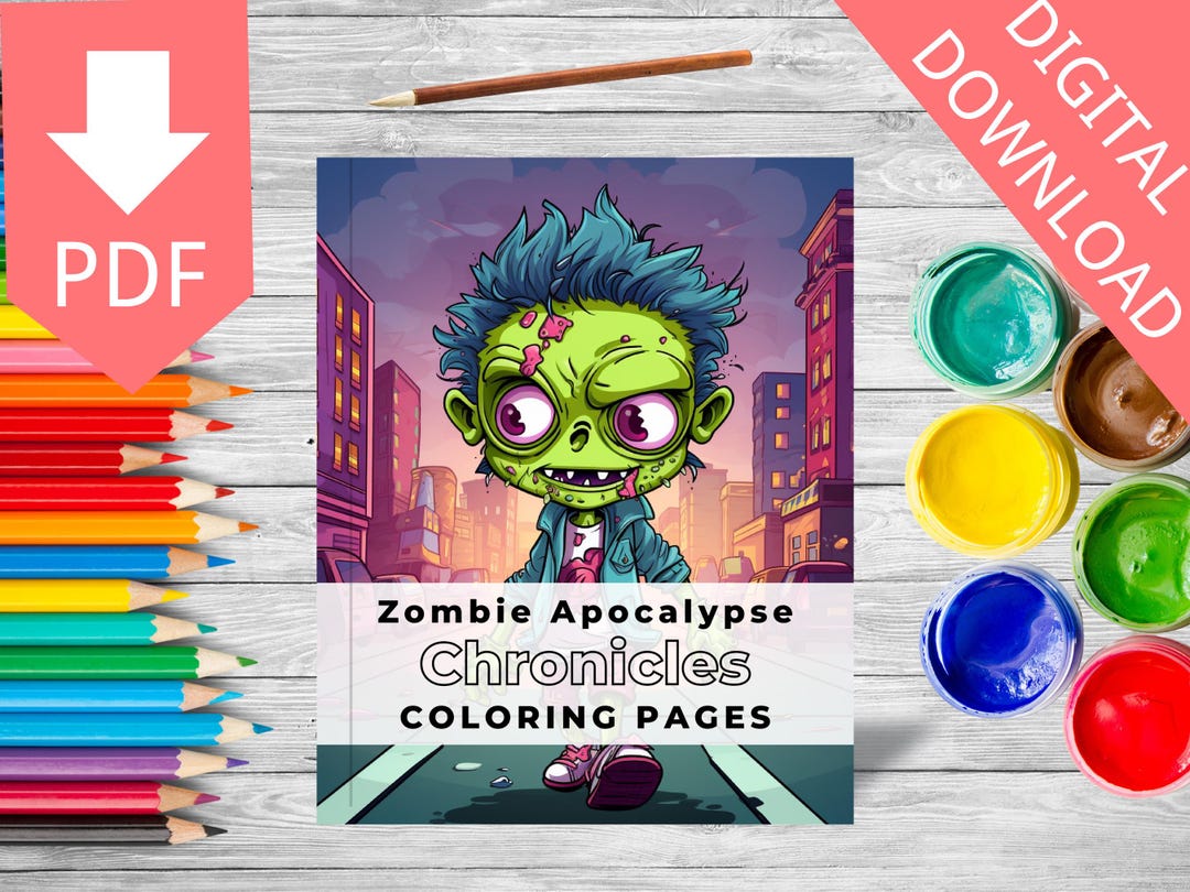 Zombie Apocalypse Coloring Book | Creepy Cartoon Pages (printable PDF ...