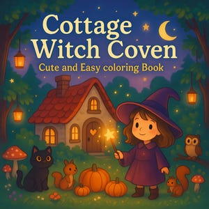 Cottagecore Witch Coloring Book: Magical Forest Illustrations (PDF Pattern)