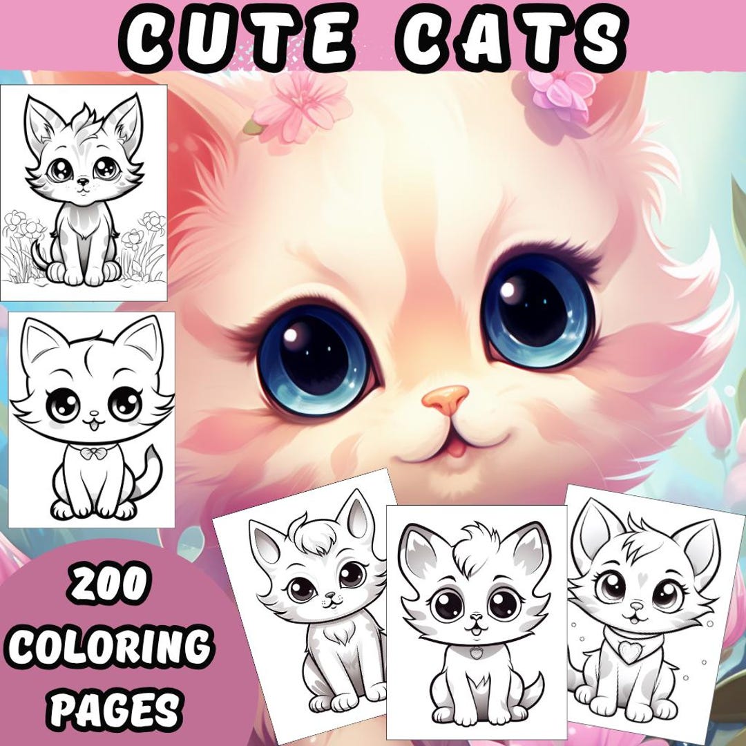 Kittens Coloring Book for Kids, 200 Pages (PDF Pattern) - Etsy