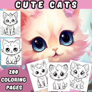 Cute Kittens Coloring Book for Kids with 200 Pages of Fun Activities, Adorable Cat Illustrations, Relaxing and Creative Drawing Fun