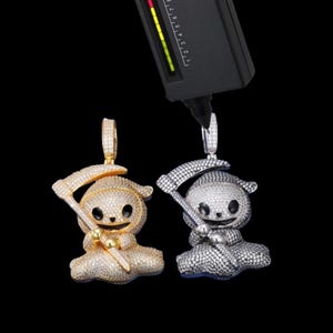 Iced Out Grim Reaper Pendant, 925 Sterling Silver Moissanite Hip Hop Jewelry