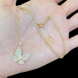 Moissanite Butterfly Pendant Necklace: Gold Plated Sterling Silver