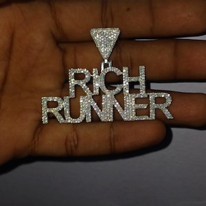 Custom iced out "RICH RUNNER" Hip Hop Pendant in 925 Sterling Silver With VVS Moissanite Stone For Men and Women also Custom in color