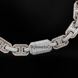 Iced Out Moissanite Cuban Link Chain: 925 Sterling Silver Rose Gold Plated