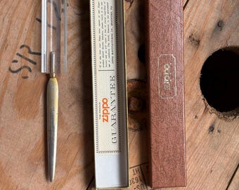 Vtg Zippo Letter Opener | Gold-Tone Blade | Hex Acrylic Handle | Original Box & Guarantee Card | Bradford PA | 1960s–70s | Desk Collectible