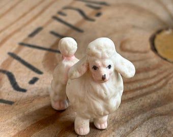 Vintage Miniature Poodle Figurine • Ceramic White Poodle • 1.5” Dog Collectible • Mid‑Century Porcelain