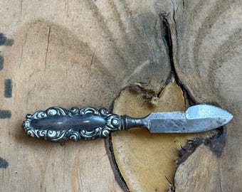 Antique Sterling Silver Ink Eraser | Hallmarked STERLING Pattern 183 | Repousse Scrollwork | Monogram | Victorian Desk Collectible