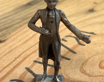Vintage Pewter Thomas Jefferson Figurine • Heavy Miniature President Statue • 2.6” Desk Collectible