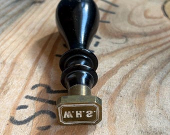 Antique Brass Wax Seal Stamp – Monogram WHS – Black Handle – 4 1/8"