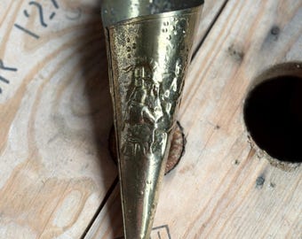 Vintage Brass Matchstick Holder • Embossed Relief Scene • Match Safe • Rustic Brass Decor • Good Used Condition
