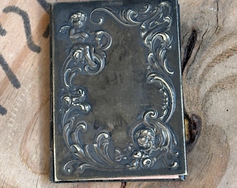 Antique Papier Poudré LT Toilet Novelty – Embossed Metal Cover w/ Cherub – Vanity Powder Paper Booklet – Early 1900s Toiletry