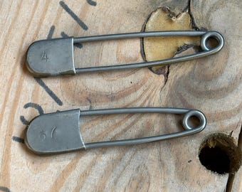 Vtg Steel Safety Pin • Large Kilt / Blanket Pin • Rustic Farmhouse Sewing. Your choice: Stamped #4 (5 1/8"x 1") or Stamped 67 (4 1/2” x 1").