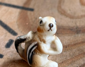Vintage Ceramic Chipmunk Figurine • Tiny 1” Woodland Animal • Hand‑Painted Miniature • 1960s–1980s Japan