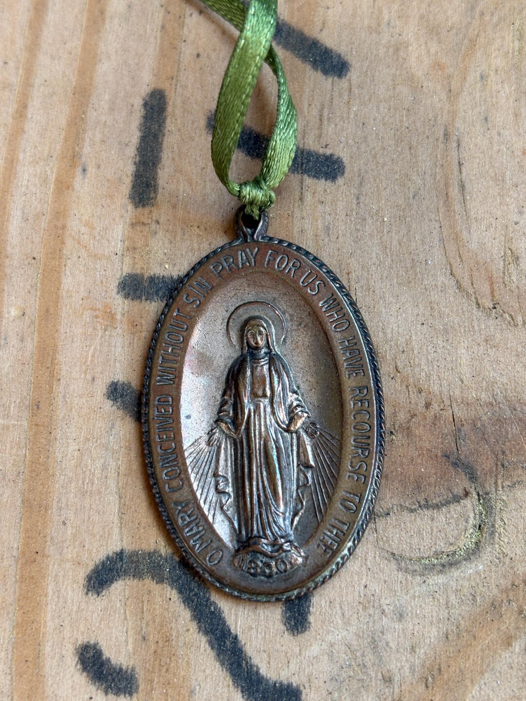 Vintage Bronze Miraculous Medal • Virgin Mary Catholic Charm • 1960s ...